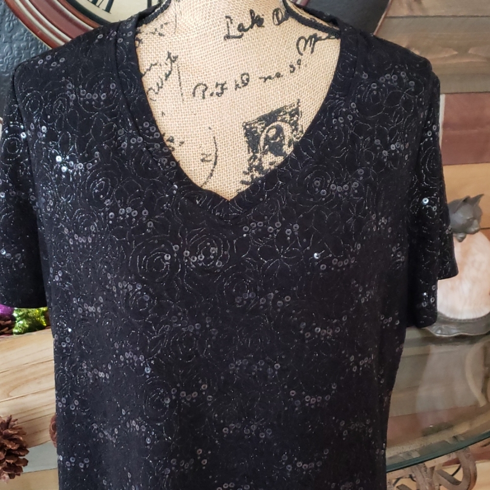 Black sequin shimmery stretchy top